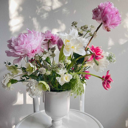 Pink White Bouquet with Large Variety Peonies Double Tulips Queen Annes Lace - Fine Art Florist